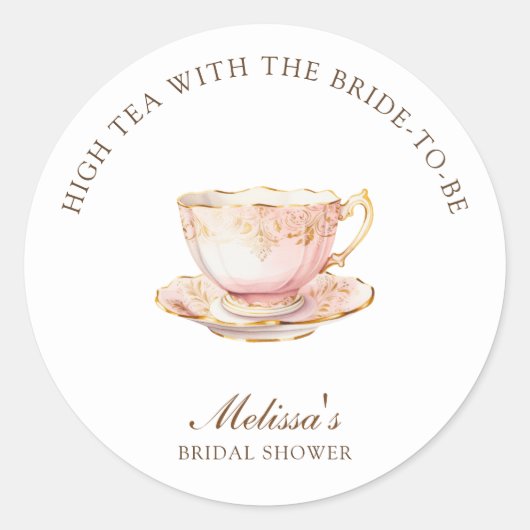 High Tea Pastel Gold Bridal Shower Ronde Sticker (Voorkant)