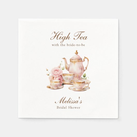 High Tea Pastel Gold Bridal Shower Servet (Voorkant)
