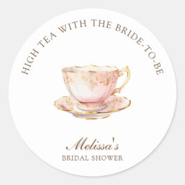 High Tea Pastel Gouden Bruidsdouche Ronde Sticker