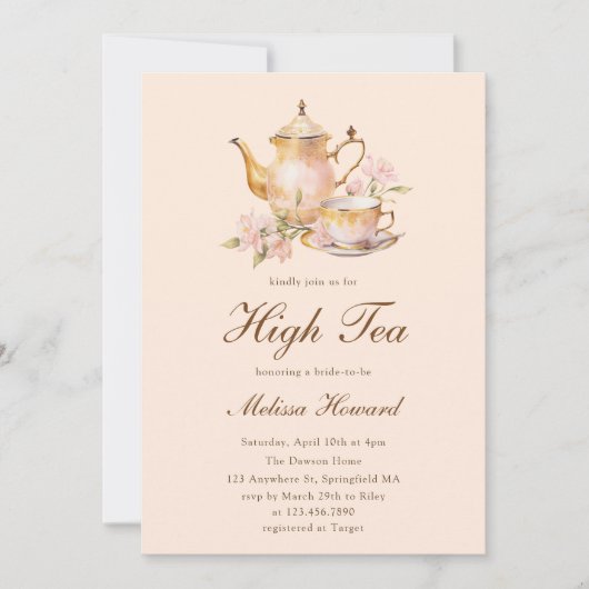High Tea Pastel Orange Gold Bridal Shower Kaart (Voorkant)