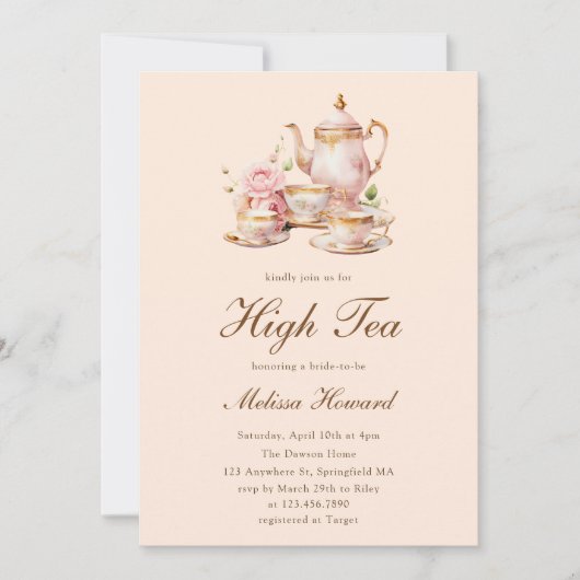 High Tea Pastel Orange Gold Bridal Shower Kaart (Voorkant)