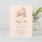 High Tea Pastel Orange Gold Bridal Shower Kaart (Staand voorkant)