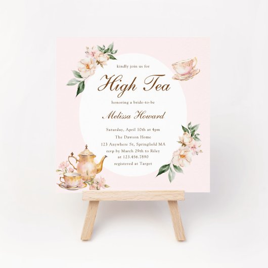 High Tea Pastel Pink Gold Bridal Shower Kaart