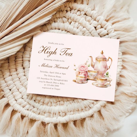 High Tea Pastel Pink Gold Bridal Shower Kaart