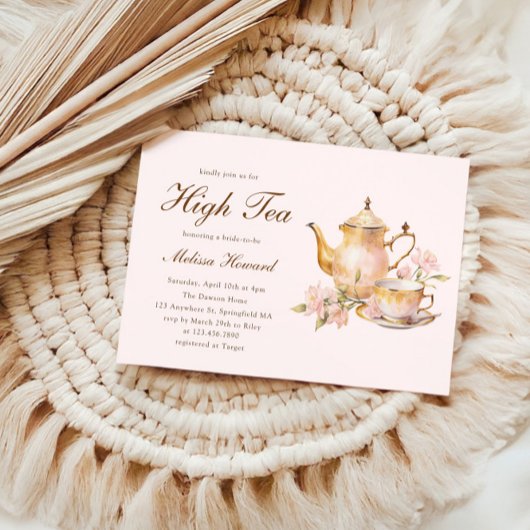 High Tea Pastel Pink Gold Bridal Shower Kaart