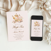 High Tea Pastel Pink Gold Bridal Shower Kaart