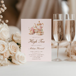 High Tea Pastel Pink Gold Bridal Shower Kaart