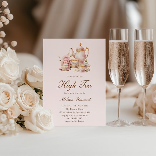 High Tea Pastel Pink Gold Bridal Shower Kaart