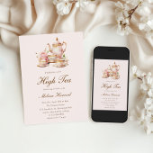 High Tea Pastel Pink Gold Bridal Shower Kaart