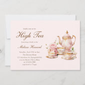 High Tea Pastel Pink Gold Bridal Shower Kaart (Voorkant)