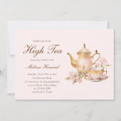 High Tea Pastel Pink Gold Bridal Shower Kaart (Voorkant)