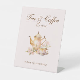 High Tea Pastel Roze Bruidsdiner Thee & Koffie Reclamebord Met Voetstuk