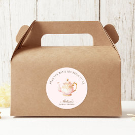 High Tea Pastel Roze Gouden Bruidsdouche Ronde Sticker