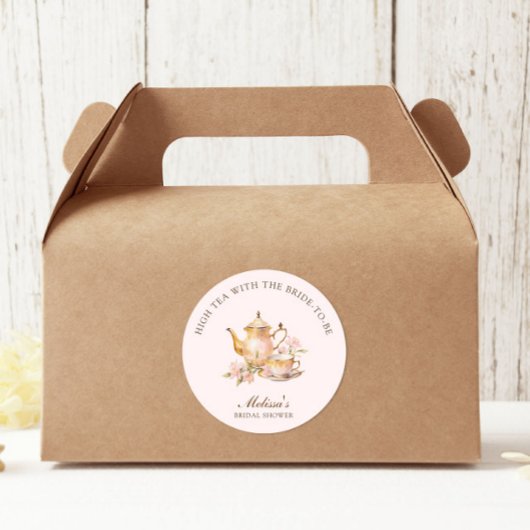 High Tea Pastel Roze Gouden Bruidsfeest Ronde Sticker