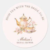 High Tea Pastel Roze Gouden Bruidsfeest Ronde Sticker (Voorkant)