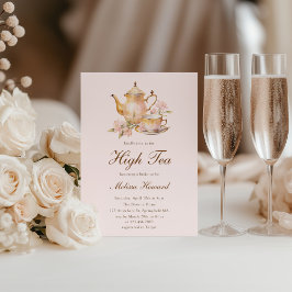 High Tea Pastel Roze Gouden Bruidsuitnodiging Kaart