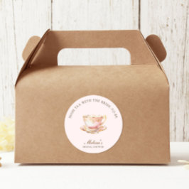 High Tea Pastel Roze Gouden Bruiloftsfeest Ronde Sticker