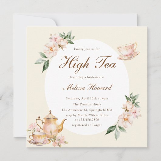 High Tea Pastel Yellow Gold Bridal Shower Kaart (Voorkant)
