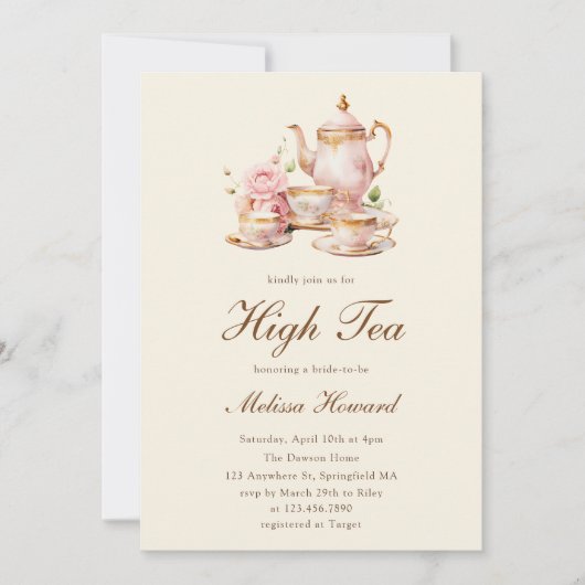 High Tea Pastel Yellow Gold Bridal Shower Kaart (Voorkant)