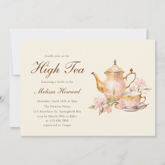High Tea Pastel Yellow Gold Bridal Shower Kaart (Voorkant)