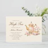 High Tea Pastel Yellow Gold Bridal Shower Kaart (Staand voorkant)