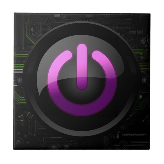 High-Tech Elegance: Paarse Power Button Tegeltje (Voorkant)