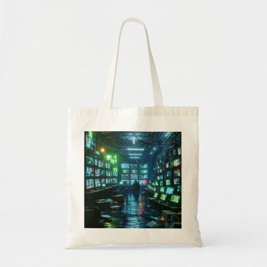 High-Tech Hacker's Lair - Neon groen en blauw Tote Bag (Voorkant)