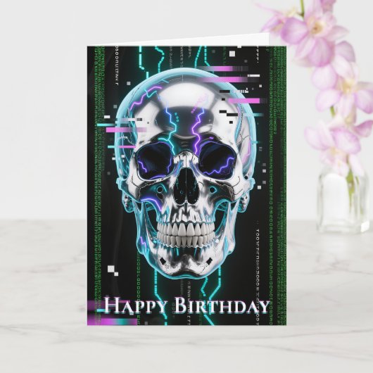High-Tech Neon Cyber Chrome Schedel Kaart (Orchidee)
