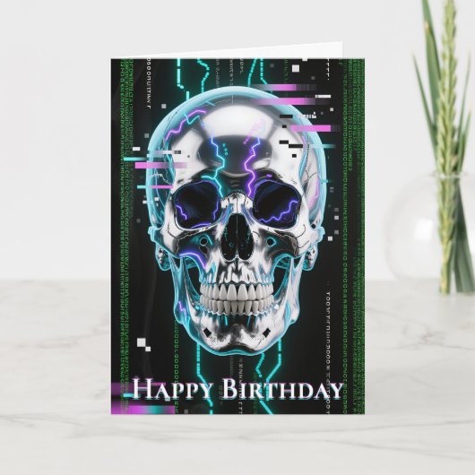 High-Tech Neon Cyber Chrome Skull Kaart (Voorkant)