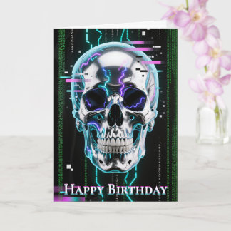 High-Tech Neon Cyber Chrome Skull Kaart
