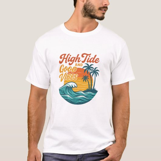 High Tide & Good Vibes –  Surf Sunset T-shirt (Voorkant)