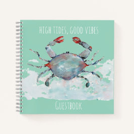 High Tides, Good Vibes Watercolor Crab Guestbook Notitieboek