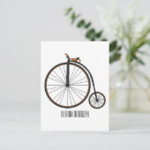 High wheel bicycle cartoon illustration briefkaart (Staand voorkant)