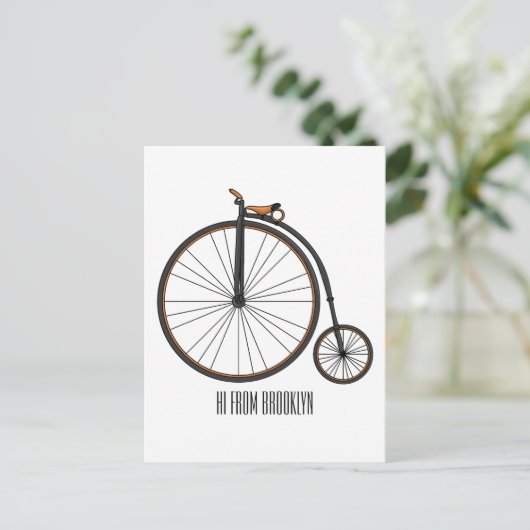 High wheel bicycle cartoon illustration briefkaart (Staand voorkant)