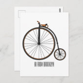 High wheel bicycle cartoon illustration briefkaart (Voorkant / Achterkant)