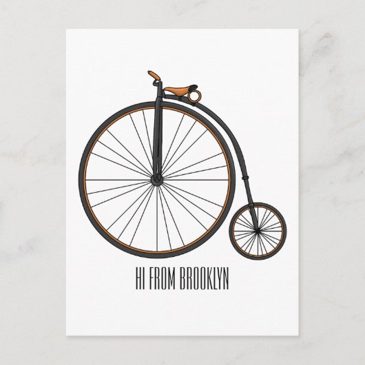 High wheel bicycle cartoon illustration briefkaart (Voorkant)