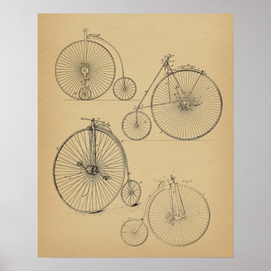 High Wheeler Bicycle Patent Art Print (Voorkant)