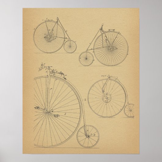  High Wheeler Bicycle Patent Art Print (Voorkant)