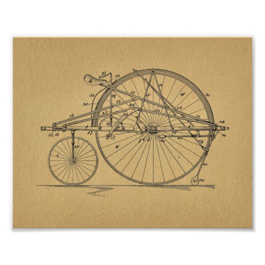  High Wheeler Bicycle Patent Art Print Foto Afdruk (Voorkant)