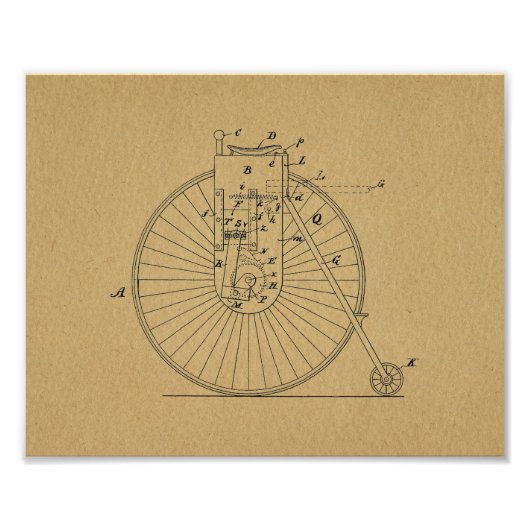  High Wheeler Bicycle Patent Art Print Foto Afdruk (Voorkant)