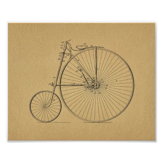  High Wheeler Bicycle Patent Art Print Foto Afdruk (Voorkant)