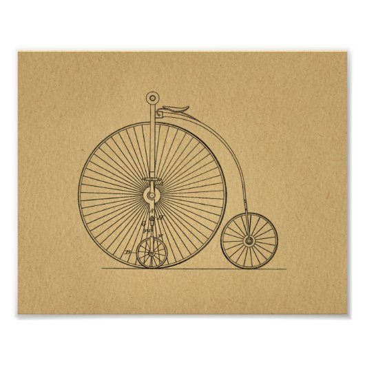 High Wheeler Bicycle Patent Art Print Foto Afdruk (Voorkant)