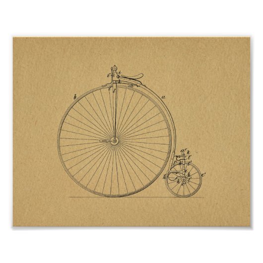 High Wheeler Bicycle Patent Art Print Foto Afdruk (Voorkant)