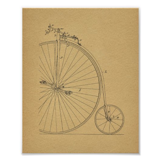 High Wheeler Bicycle Patent Art Print Foto Afdruk (Voorkant)