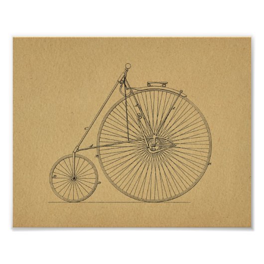  High Wheeler Bicycle Patent Art Print Foto Afdruk (Voorkant)