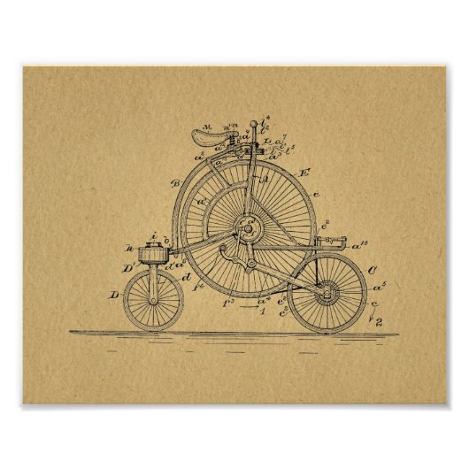  High Wheeler Bicycle Patent Art Print Foto Afdruk (Voorkant)