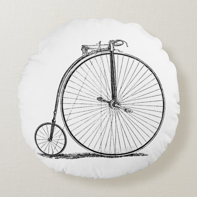 High Wheeler Fiets Penny Farthing Rond Kussen (Voorkant)