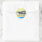 High Wing Vliegtuig - Aangepaste tekst Ronde Sticker (Tas)