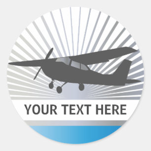 High Wing Vliegtuig - Aangepaste tekst Ronde Sticker