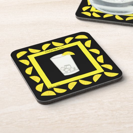 Highball Alcohol Retro Drink Art Green Limes Black Onderzetter (Linkerzijde)